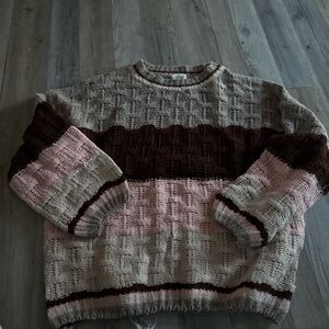 BiBi Pink, Brown, and Cream Knit Sweater